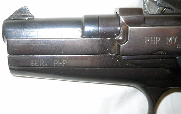 detail of PHP barrel, left side, action closed